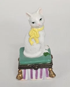 Midwest of Cannon Falls Porzellan aufklappbare Schmuckschatulle Katze mit gelber Schleife - Bild 1 von 8