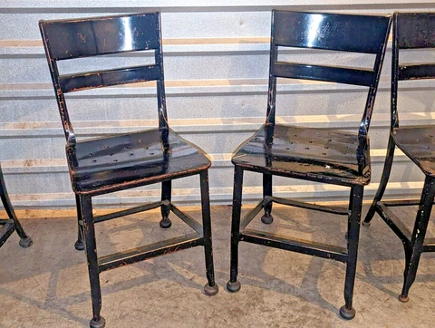 A PAIR OF UHL TOLEDO STEEL CHAIRS ~ INDUSTRIAL ERA ~ BLACK set of 2 Cover