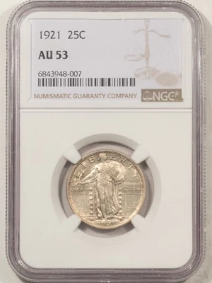 1921 STANDING LIBERTY QUARTER - NGC AU-53, LUSTROUS & ATTRACTIVE! - Image 1 of 3