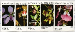 St Tome e Principe 1990 Yvert 992/96 flores MNH VF - Imagen 1 de 1