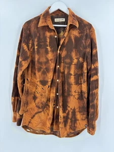 Tommy Bahama Button Down Mens Medium Orange Brown Corduroy Tie Dye Distressed - Picture 1 of 21