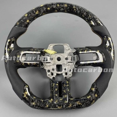 Real Forged Carbon Fiber suede Steering Wheel For Ford Mustang GT 2018 2019-2023 - Image 1 of 4