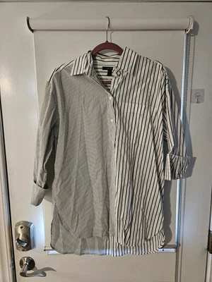 Blusa de algodón con puños Banana Republic talla M blanca con rayas nueva con etiquetas # Foto 1 de 4