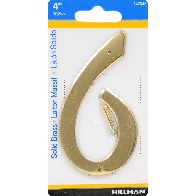 Hillman 847048 Gold Lacquer-Coated Brass Nail-On #6 Number 4 H in. (Pack of 3) - Image 1 of 1