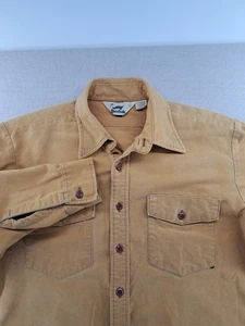 Vtg Duxbak Chamois Heavyweight Flannel Shirt Men Large Hunting Yellow Brown Tan - Picture 1 of 11