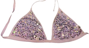 VICTORIAS SECRET Traje de Baño Púrpura Lentejuelas Bikini Top Triángulo Grande Rosa Forro - Imagen 1 de 3