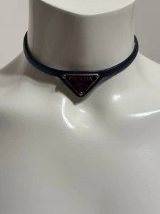Prada Navy Saffiano Leather Logo Choker - Picture 1 of 6