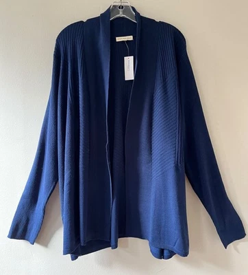 Dressbarn Sz 2X Blue Stretch Open Cardigan Sweater Long Sleeves Waterfall Neck - Image 1 of 4