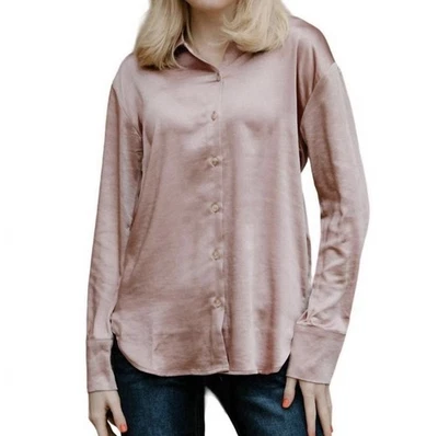 Anthropologie Mystree Pink Satin Button Down Blouse Office Siren Career Work M - Image 1 of 4