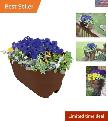 Elegant 24" Weatherproof Rail Planter with Drainage Holes - Brown Resin Design - Image 1 of 4