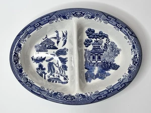 Plato para servir verduras ovalado dividido Churchill Blue Willow England Ironstone - Imagen 1 de 6