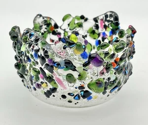 VTG Latta's Fused Art Glass Bowl Colorful 3D Design Handkerchief Edge Newport OR - Picture 1 of 6
