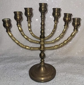 vintage heavy brass Menorah 7 arm candle holder candelabra 10.5" - Picture 1 of 8