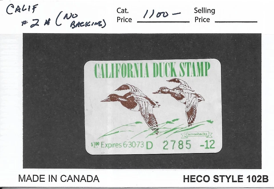 California: 1972 State Duck Stamp, Sc #2, MH (No Backing) (64165) - Image 1 of 1
