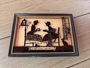 Vntg 1930 Buckbee Brehm Women Having Tea With Cat B&W Silhouette Print Frame - Picture 1 of 5