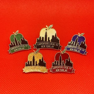 5 UBC Carpenters Local 157 Pins New York NY Big Apple Green Blue Red Gold Lapel - Picture 1 of 10