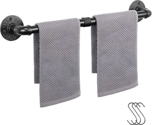 Industrial Pipe Towel Rack Bar, Heavy Duty Wall Mounted 24 inch, Black  - Picture 1 of 7
