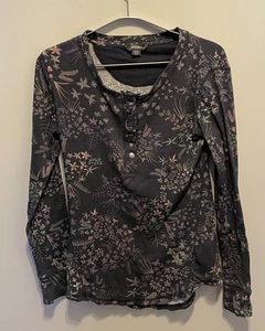Eddie Bauer Women's Waffle Knit Long Sleeve Henley Top Purple Floral Size Medium - Picture 1 of 6