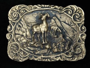 PL01111 VINTAGE AÑOS 70 **BIG HORN OVEJA/CARNERO EN ACANTILADO** HEBILLA DE CINTURÓN DE LATÓN MACIZO - Imagen 1 de 2