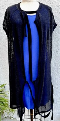 McQueen for Target Blue Knit Tank Dress w Black Cotton Mesh Topper LARGE NWOT - Image 1 of 4