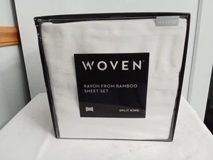 Malouf Woven Rayon Bamboo Split King White Sheet Set New - Picture 1 of 11