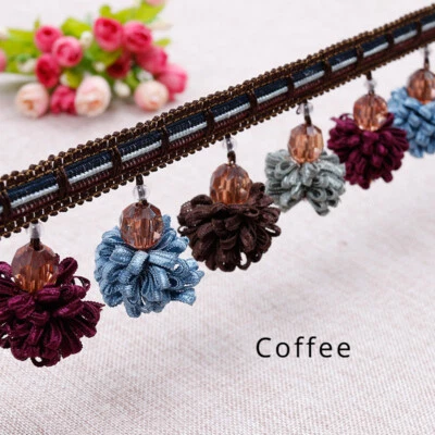 12M Length Pom Pom Ball Tassel Edging Trim Sewing Retro Curtain Upholstery Trim - Image 1 of 4