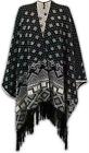 Ladies Women's Knitted Reversable Cape Shawl Aztec Print Lurex Fringe Poncho