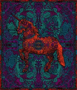 3D TAPESTRY-UNICORN-Psychedelic-100% COTTON-60X90 WALL HANGING-FREE 3D GLASSES - Picture 1 of 1