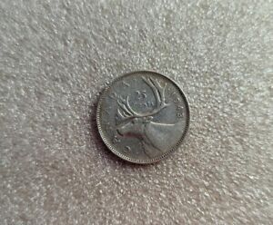 1943 25 cents Canada 80% Silver King George VI WWII era coin  #150D