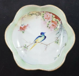 Cuenco de cerámica vintage pintado a mano pájaro nipón con flores - Imagen 1 de 7