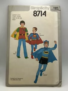 Vintage 1978 Simplicity DC Comics Pattern Batman Robin Superman Size 10 & 12 Sew - Picture 1 of 4