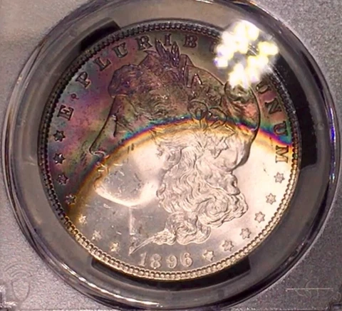 1896-P Morgan Dollar PCGS MS65 Vibrant & Vivid Color Gem Rainbow Toned W/Vid Cover