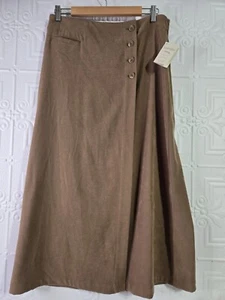 NWT Christopher & Banks Stretch Brown Long Straight Wrap Skirt 4 Buttons Sz 12 - Picture 1 of 16