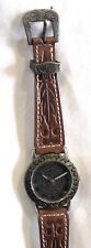 WESTERN BRASS FACE WATCH*EMBOSSED BROWN GENUINE LEATHER BAND*ROMAN NUMERALS*