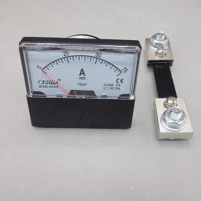 1PC DC 0-75A Analog Ammeter Panel AMP Current Meter 60*70MM with 75mV Shunt