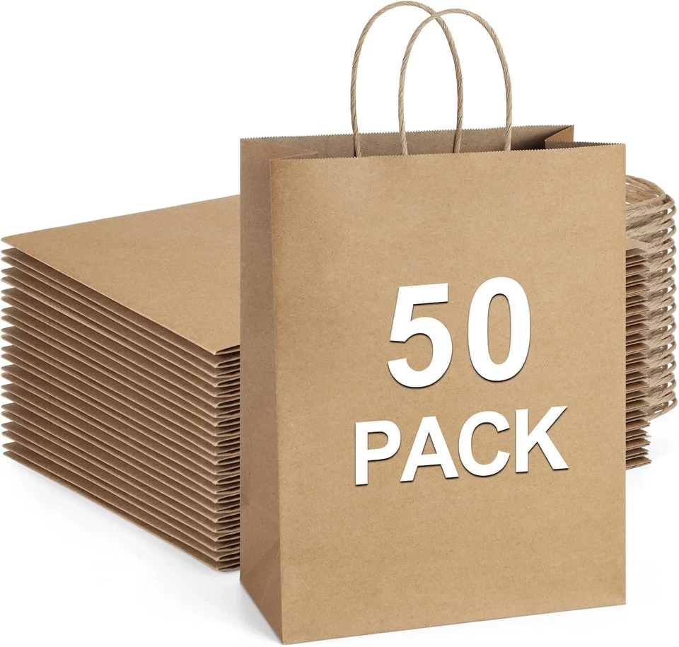 BagDream Shopping Bags 10x5x13 50Pcs Brown Kraft Paper Bags Paper Gift BD018