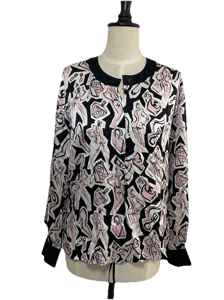 ESCADA 纯丝绸女式衬衫带抽象粉红色图案 40 M.in 意大利 — 第 1/4 张图片