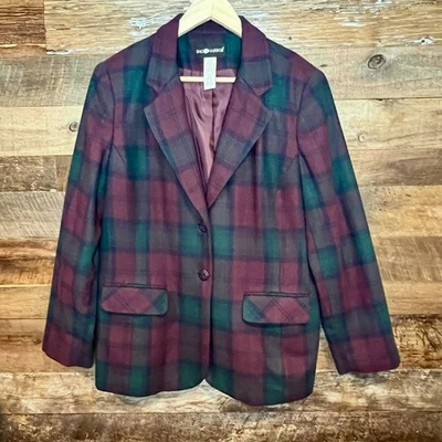 Женский блейзер SAG Harbor в клетку из шерстяной смеси размер 14 красно-зеленый праздничный рождественский - Изображение 1 из 4