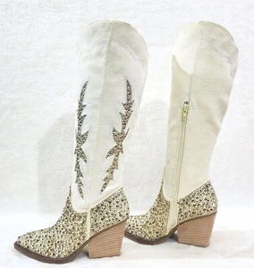 Botas de Vaquera Occidentales Murrey Marfil Mantequilla con Estrás Glamour - Imagen 1 de 9