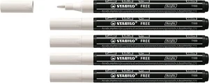 Acrylmarker - STABILO FREE Acrylic - T100 Rundspitze 1-2mm - 5er Pack - weiß - Bild 1 von 6