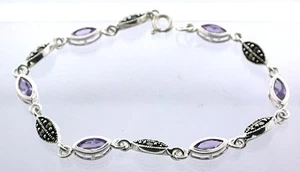 Amethyst Marquise .925 Sterlingsilber Edelstein Edelstein 7 1/2 Zoll Armband - Bild 1 von 3