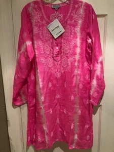 Top blusa manica lunga Juliet Dunn London rosa caldo taglia 2 nuovo con etichetta - Foto 1 di 12