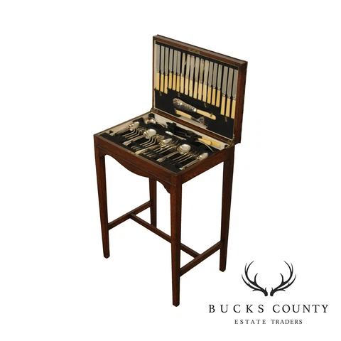 Har. Fisher & Co. Silver Plated 'Trafalgar' Flatware in Oak Floor Standing Chest Cover