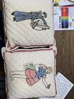 Lot of 2 Vintage Handmade Pillows Embroidered Quilted