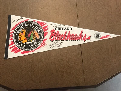 Keith Magnuson Chicago Blackhawks signed Full size pennant + auto Koroll Fleming - Image 1 of 4