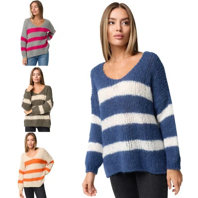 PM SELECTED Damen Strickpullover mit Streifen Gestreift Warm Pullover Pulli PM67 - Bild 1 von 4