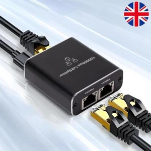 Gigabit Ethernet Splitter 1 in 2 Out LAN Splitter RJ45 Ethernet Coupler Splitter - Afbeelding 1 van 12