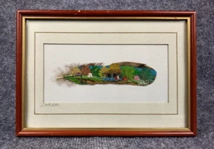 Hand Painted Feather Art by Luis Felipe Morales - Framed Costa Rica Scene - Picture 1 of 9