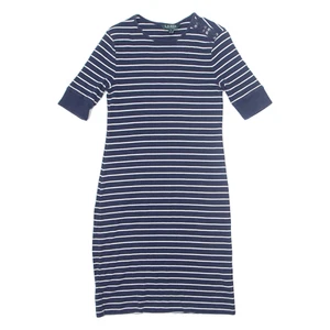 LAUREN RALPH LAUREN Womens Jumper Dress Blue Striped Short Sleeve Midi XS - Picture 1 of 6