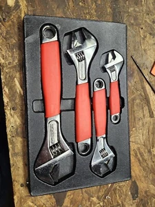 Snap on Tools 4 Piece Red 6, 8, 10, 12" Adjustable Wrench Set USA  - Picture 1 of 6